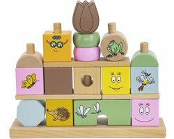 Label Label - Houten Blokken Set - Barbapapa - FSC Hout - 19 Blokken en Rekje - Stimuleert Creatief Spelen en Vormherkenning - 