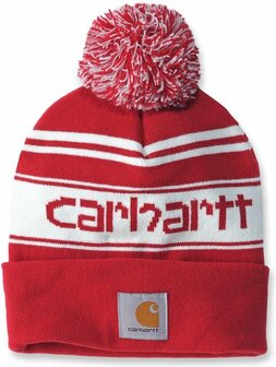 Carhartt M&uuml;tze Knit Cuffed Logo Beanie Red/Winter White Marl